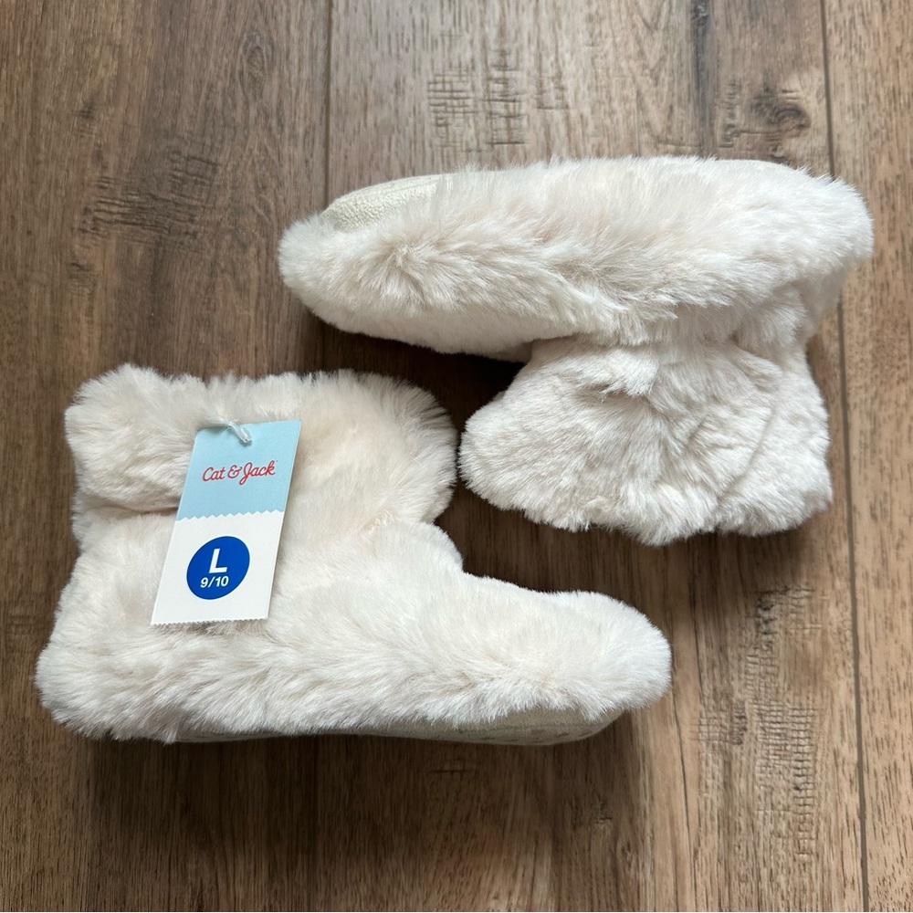 NWT! Cat & Jack Girl’s Booties, Slippers, Non-skid, Easy On, Faux Fur, L 9/10